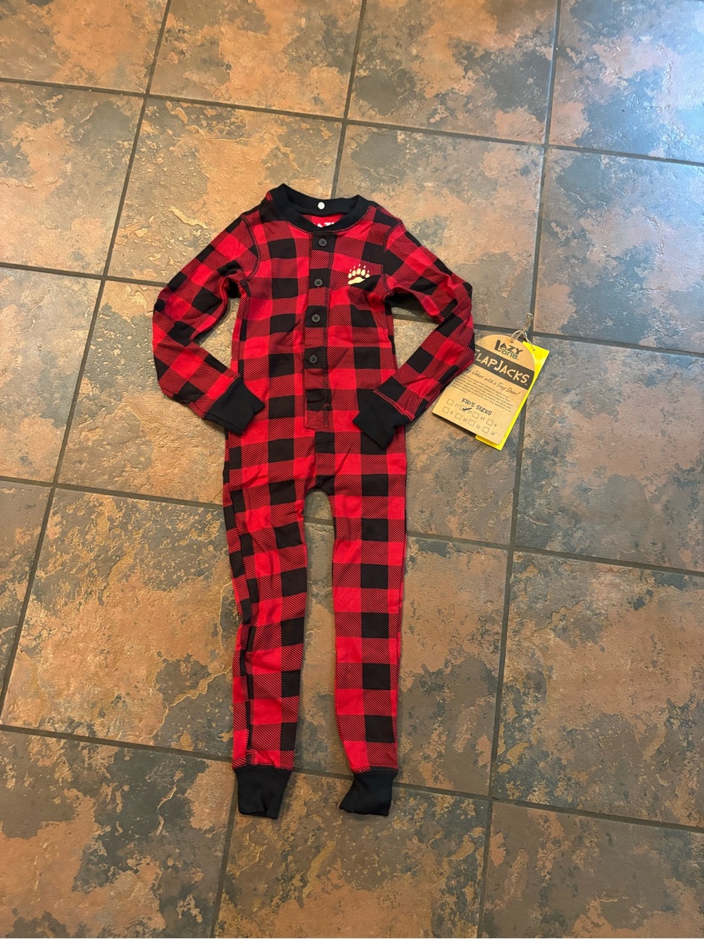 🌹Lazy One Red and Black Buffalo Plaid Kids One-Piece Footie